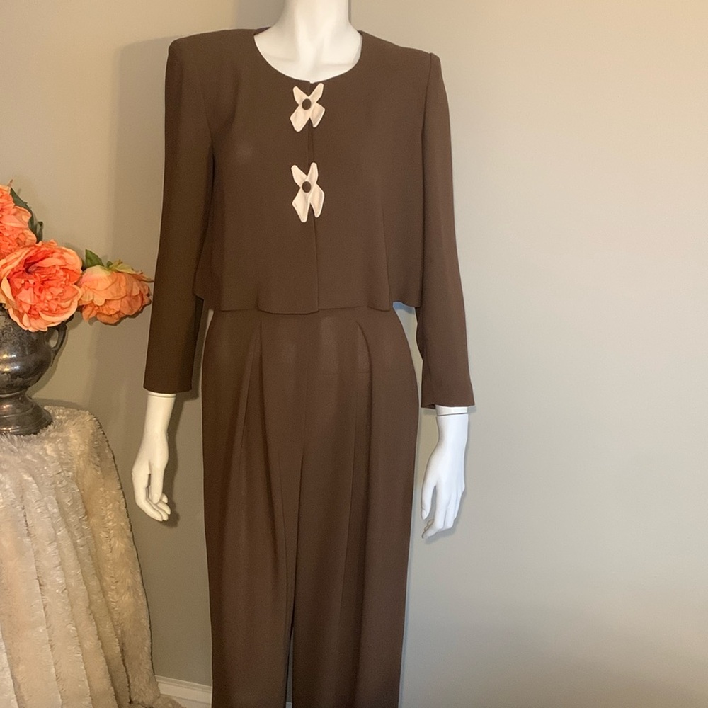 Chic Warren Petites Palazzo Pant Suit chocolate brown 2